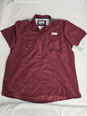 NWT Magellan Fish Gear Relaxed Fit Button Up Alabama Red & Buffalo Check Shirt